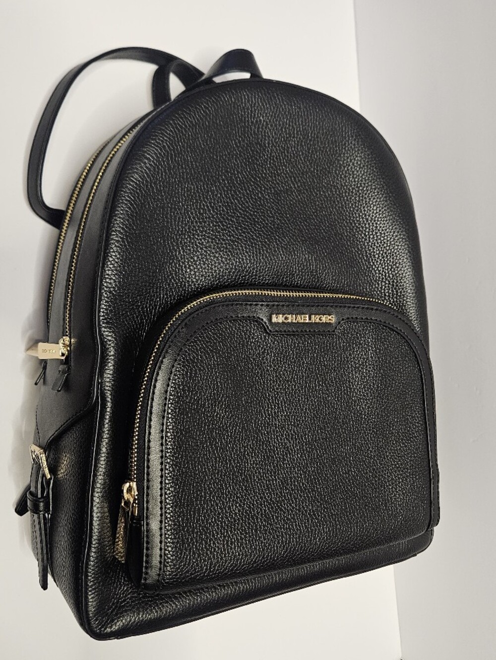 Michael Kors Black Pebbled Leather Small Backpack with Gold Accents